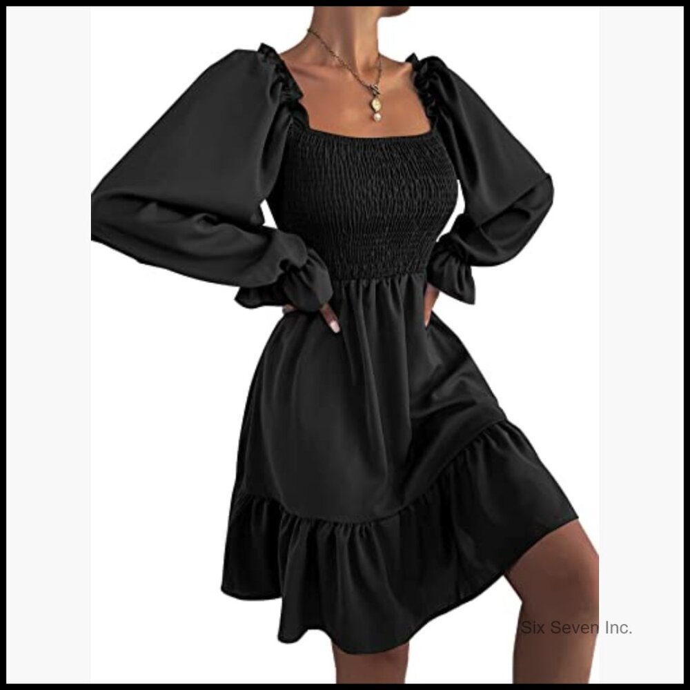 Polyester Spandex Square Neck Lantern Sleeve Ruff… - image 3